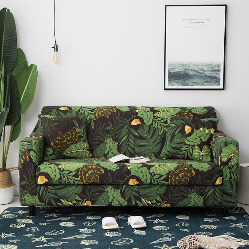 Housse de canapé extensible à motif de feuilles - Taies d'oreiller 45cm x 45cm - image 2
