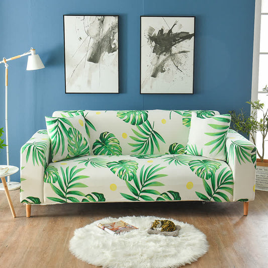Housse de canapé extensible à motif de feuilles tropicales - Taies d'oreiller 45cm x 45cm - image 1