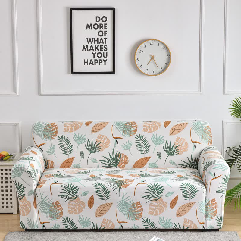 Housse de canapé extensible avec imprimé feuilles mortes - 4 places 235cm x 300cm - image 1