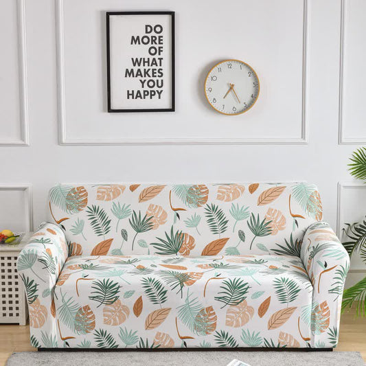 Housse de canapé extensible avec imprimé feuilles mortes - 4 places 235cm x 300cm - image 1