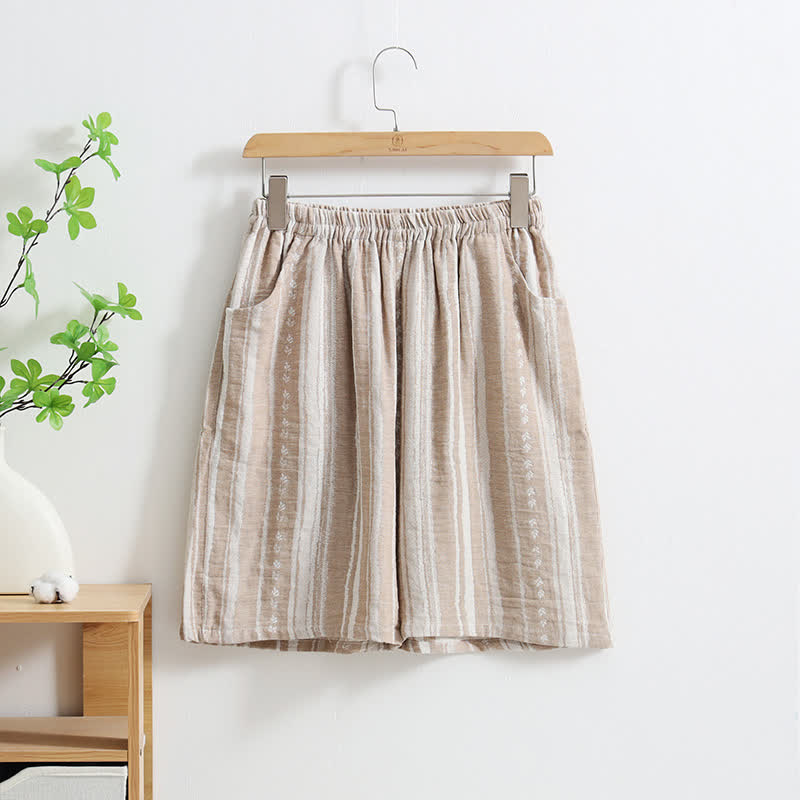 Short de pyjama en coton et lin jacquard rayé - XL - image 1