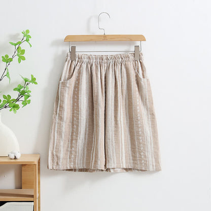 Short de pyjama en coton et lin jacquard rayé - XL - image 1