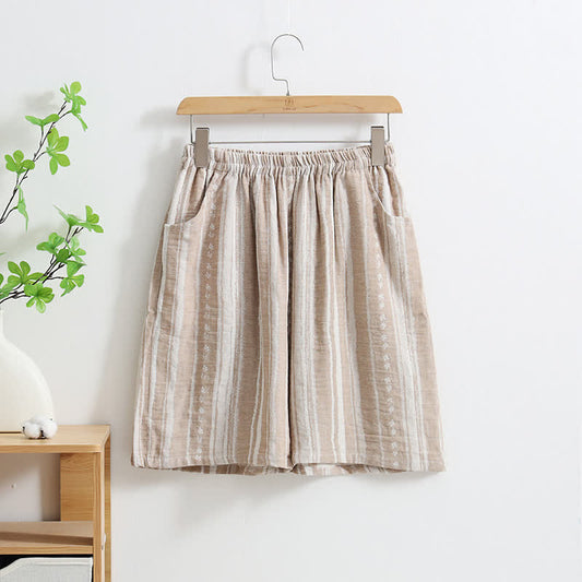 Short de pyjama en coton et lin jacquard rayé - XL - image 1