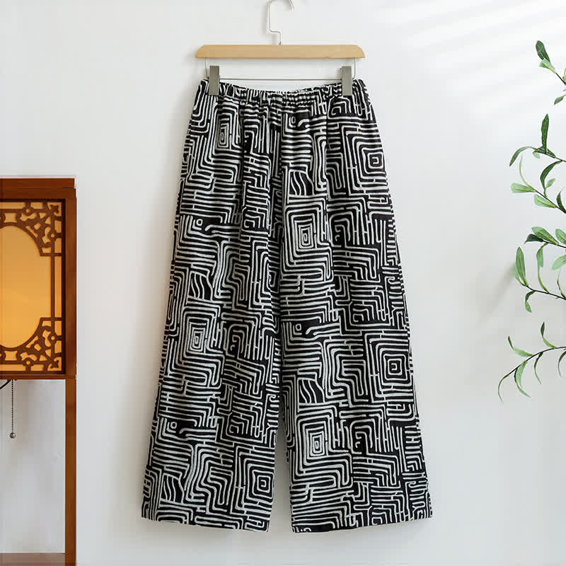 Pantalon de détente en jacquard à imprimé clé grecque - Noir - XL - image 3