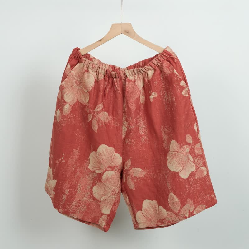 Short de pyjama en coton jacquard hibiscus - Orange - XL - image 2