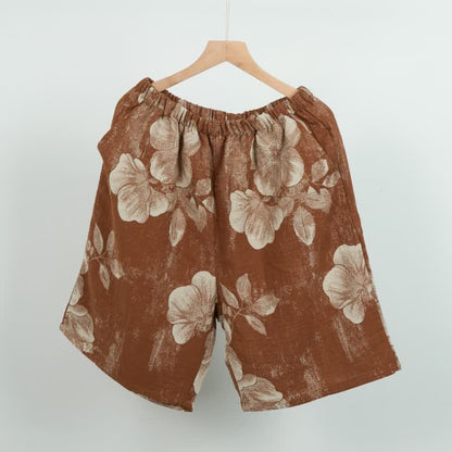Short de pyjama en coton jacquard hibiscus - Brun - XL - image 6