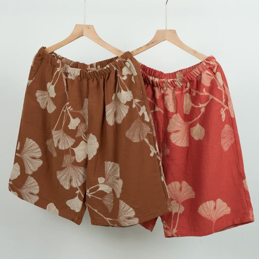 Short de pyjama en coton jacquard avec feuilles de ginkgo - image 1