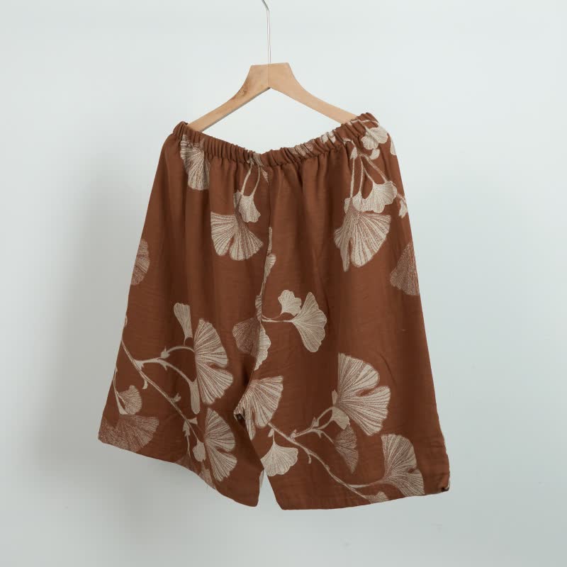 Short de pyjama en coton jacquard avec feuilles de ginkgo - image 5