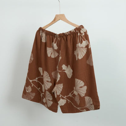 Short de pyjama en coton jacquard avec feuilles de ginkgo - image 5
