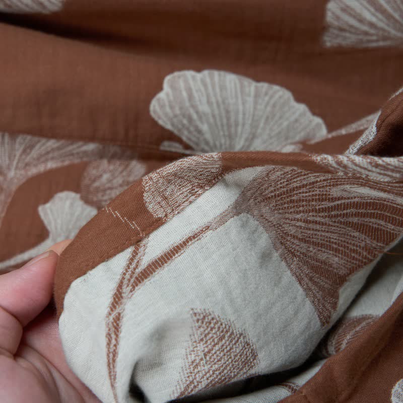 Short de pyjama en coton jacquard avec feuilles de ginkgo - image 7