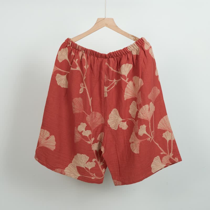 Short de pyjama en coton jacquard avec feuilles de ginkgo - image 3