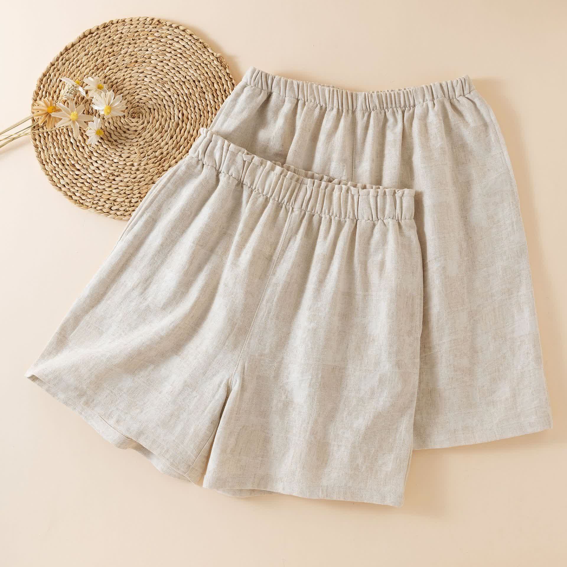 Short de pyjama assorti en coton et lin pour couple - image 1