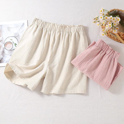 Short de pyjama en coton et lin naturel - image 2