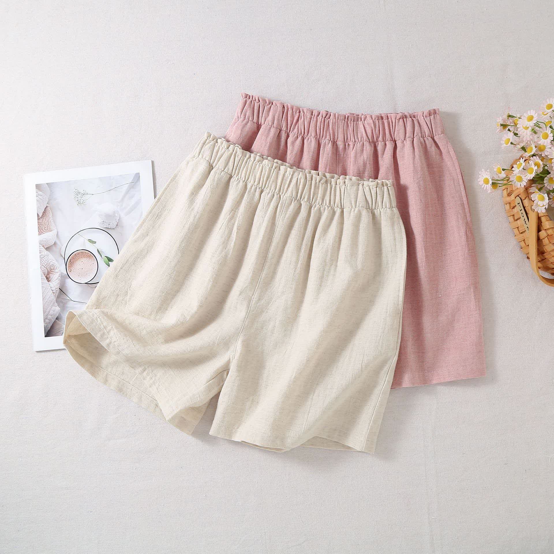 Short de pyjama en coton et lin naturel - image 1