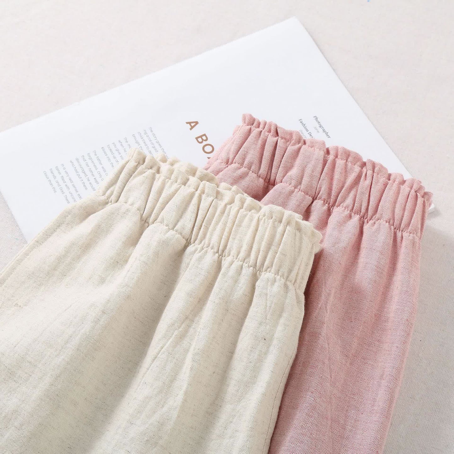 Short de pyjama en coton et lin naturel - image 3