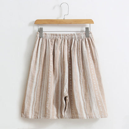 Short de pyjama en coton et lin jacquard rayé - image 2