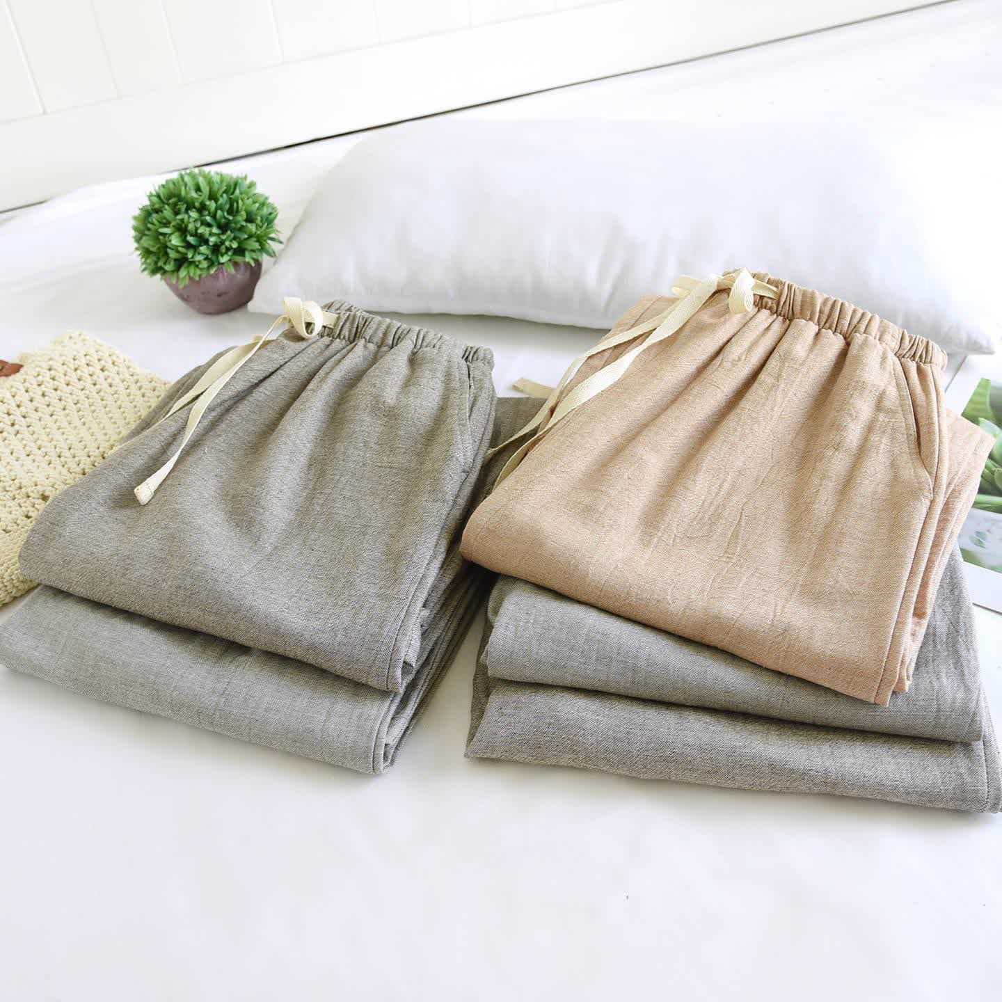 Pantalon de détente assorti en coton et lin pour couple - image 2