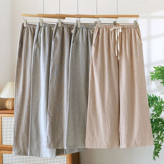 Pantalon de détente assorti en coton et lin pour couple - image 1