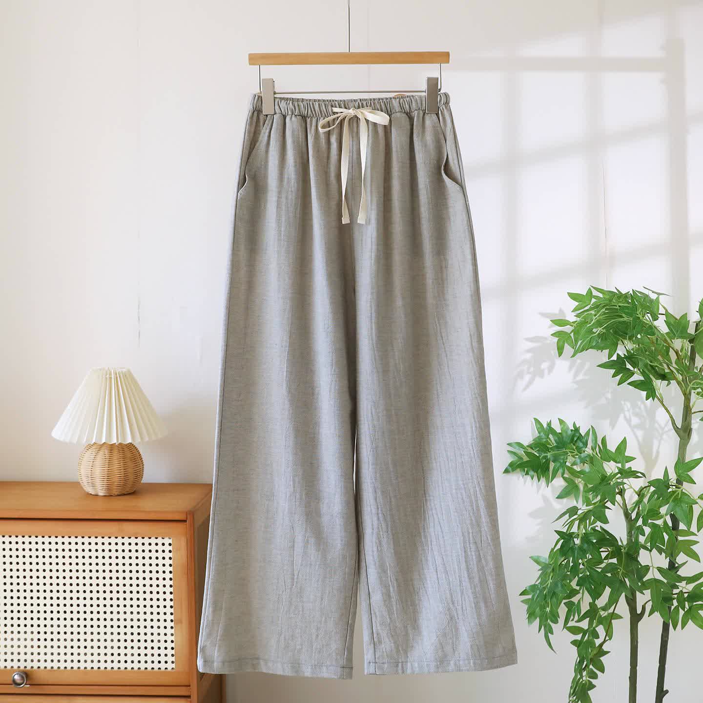 Pantalon de détente assorti en coton et lin pour couple - Gris - Femmes - XXL - image 13
