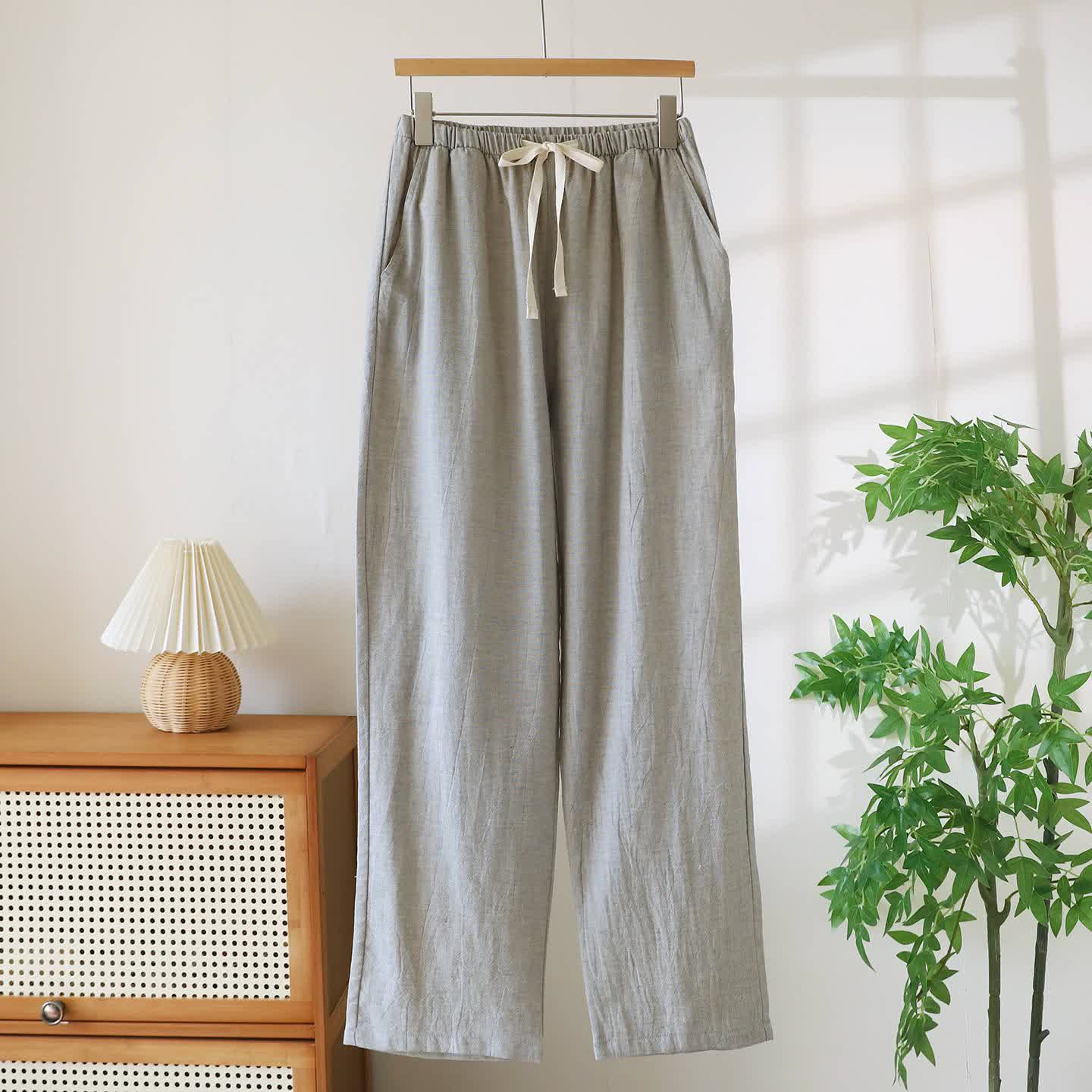 Pantalon de détente assorti en coton et lin pour couple - Gris - Hommes - XXL - image 14
