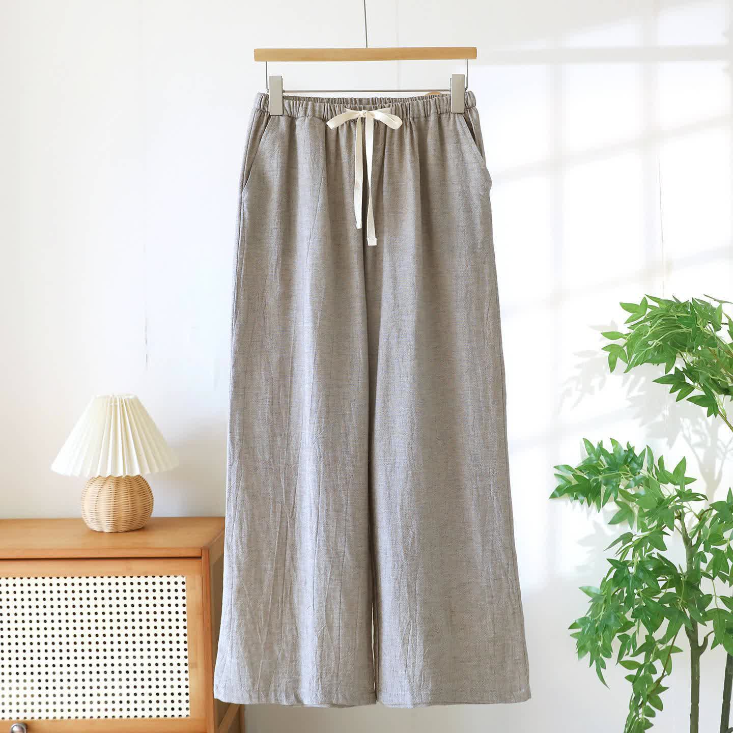 Pantalon de détente assorti en coton et lin pour couple - Café léger - Femmes - XXL - image 15