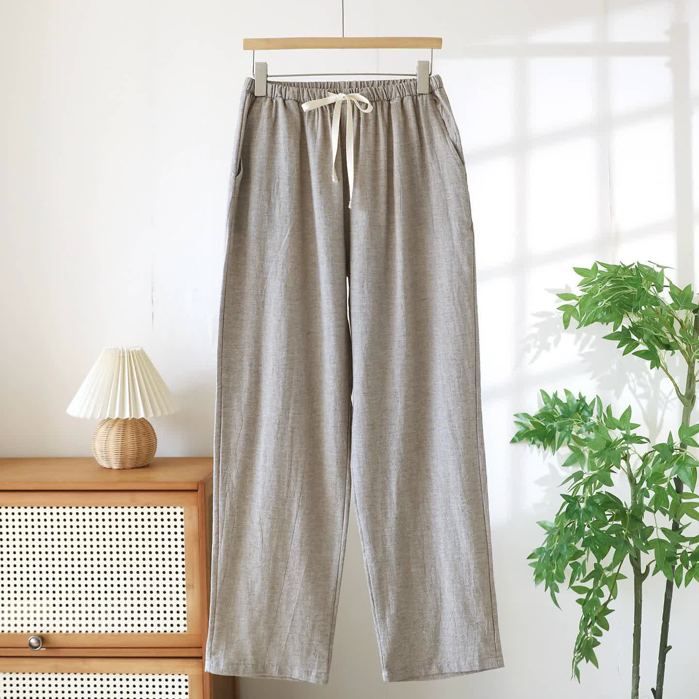 Pantalon de détente assorti en coton et lin pour couple - Café léger - Hommes - XXL - image 16