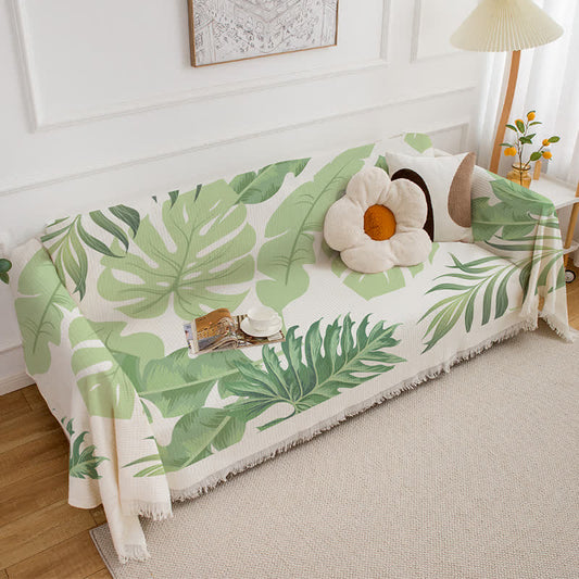 Couverture de canapé avec motif de feuilles et pompons - 180cm x 260cm - image 1