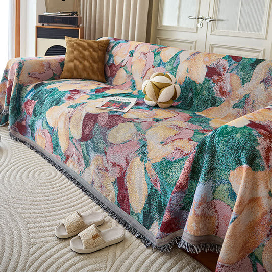 Couverture de canapé vintage à motif floral pittoresque - 180cm x 340cm - image 1