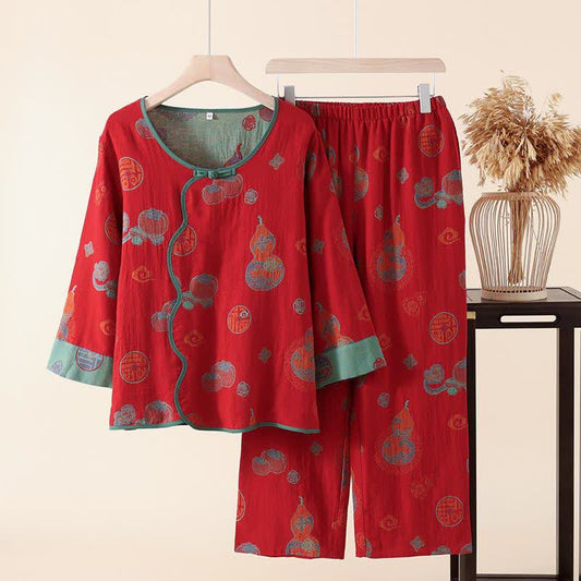 Vêtements de nuit en coton de style oriental avec motif citrouille et kaki - XL - image 1