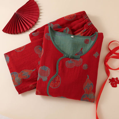 Vêtements de nuit en coton de style oriental avec motif citrouille et kaki - image 2