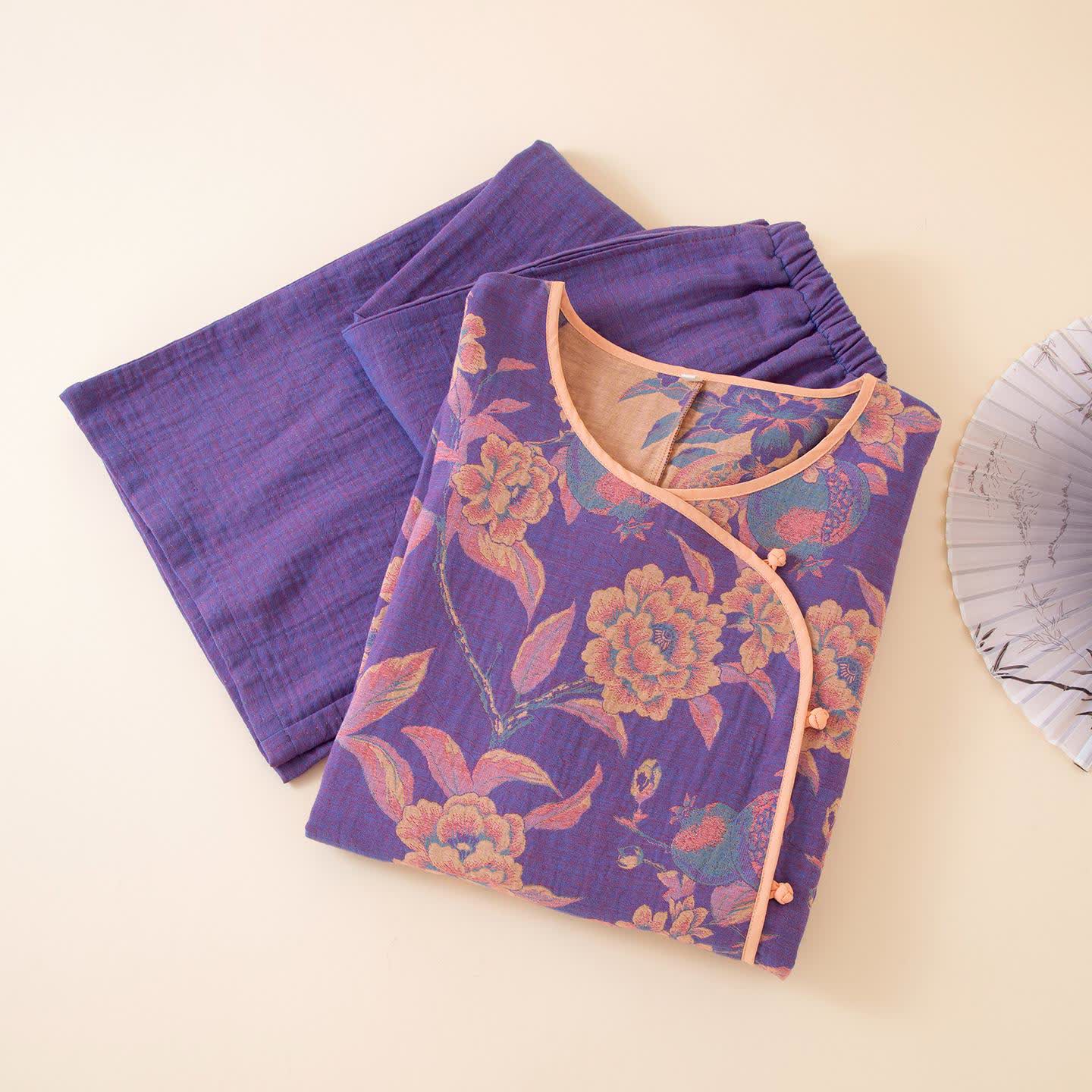 Vêtements de nuit en coton de style oriental avec pivoine et grenade - image 2