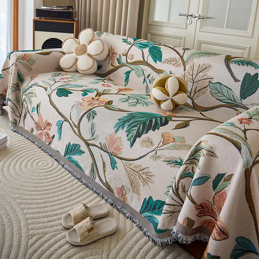 Couverture de canapé avec pompon et feuilles de branches - 180cm x 340cm - image 1