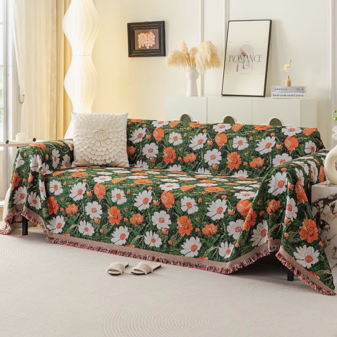 Jeté de canapé en chenille avec motif jacquard marguerite - image 2