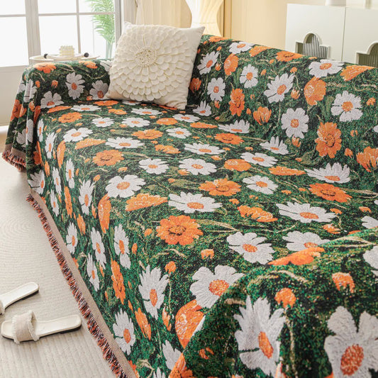 Jeté de canapé en chenille avec motif jacquard marguerite - 180cm x 340cm - image 1