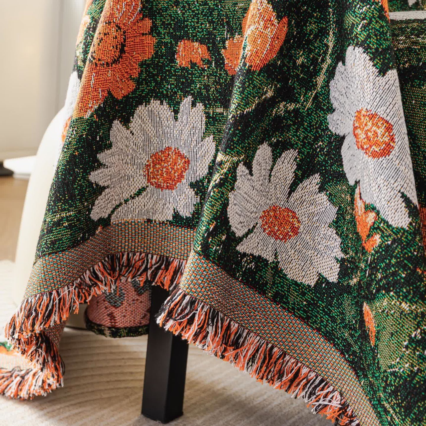 Jeté de canapé en chenille avec motif jacquard marguerite - image 5
