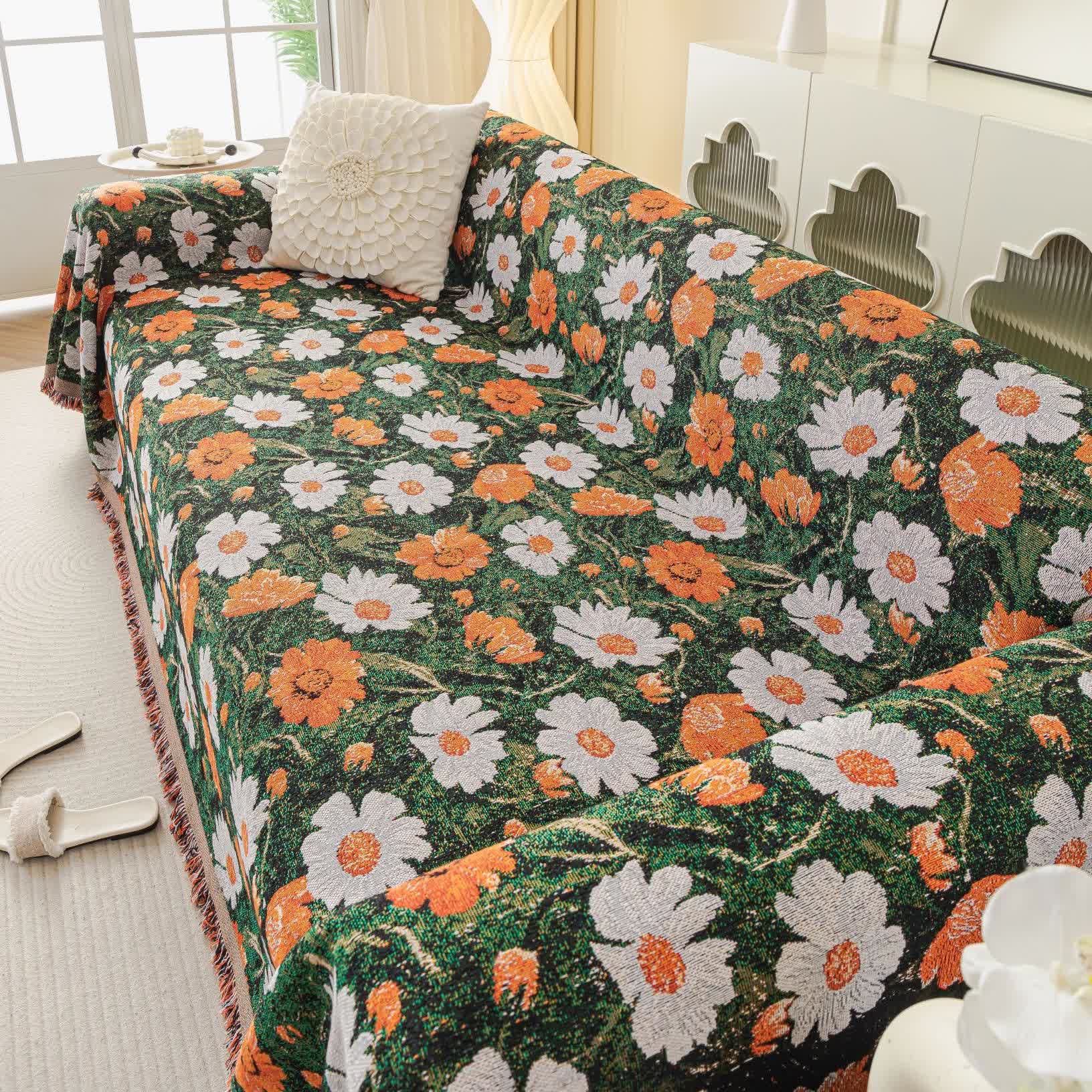 Jeté de canapé en chenille avec motif jacquard marguerite - image 3