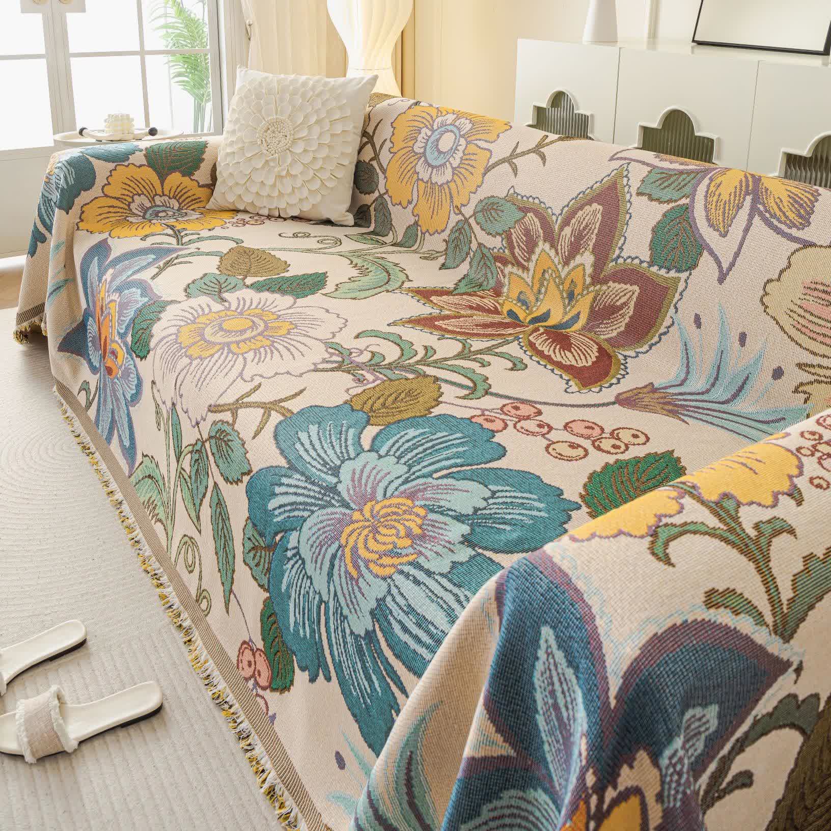 Jeté de canapé en chenille jacquard à motif floral - 180cm x 340cm - image 1