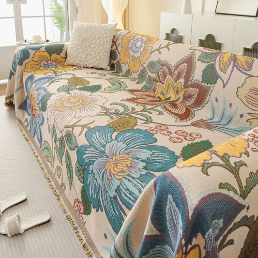 Jeté de canapé en chenille jacquard à motif floral - 180cm x 340cm - image 1