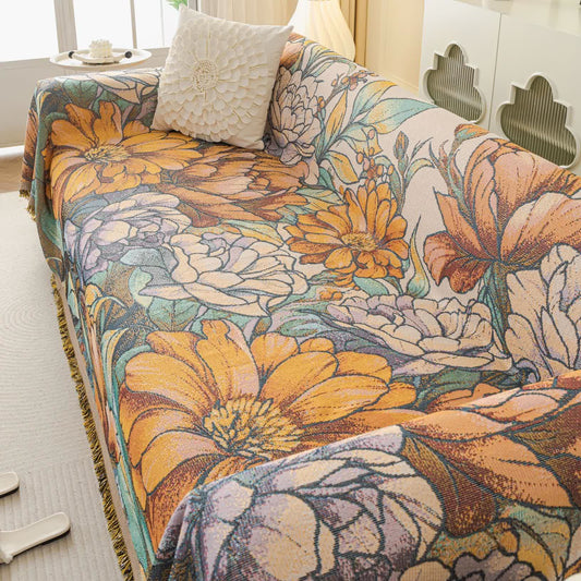 Jeté de canapé en jacquard et chenille chrysanthème - 180cm x 340cm - image 1