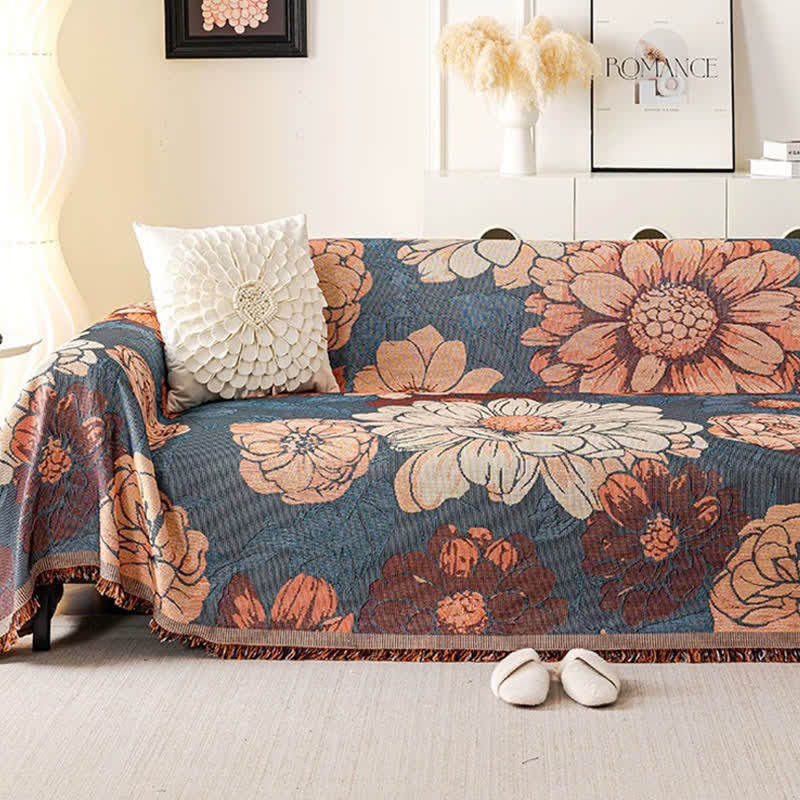 Jeté de canapé en chenille jacquard effet camélia - image 3