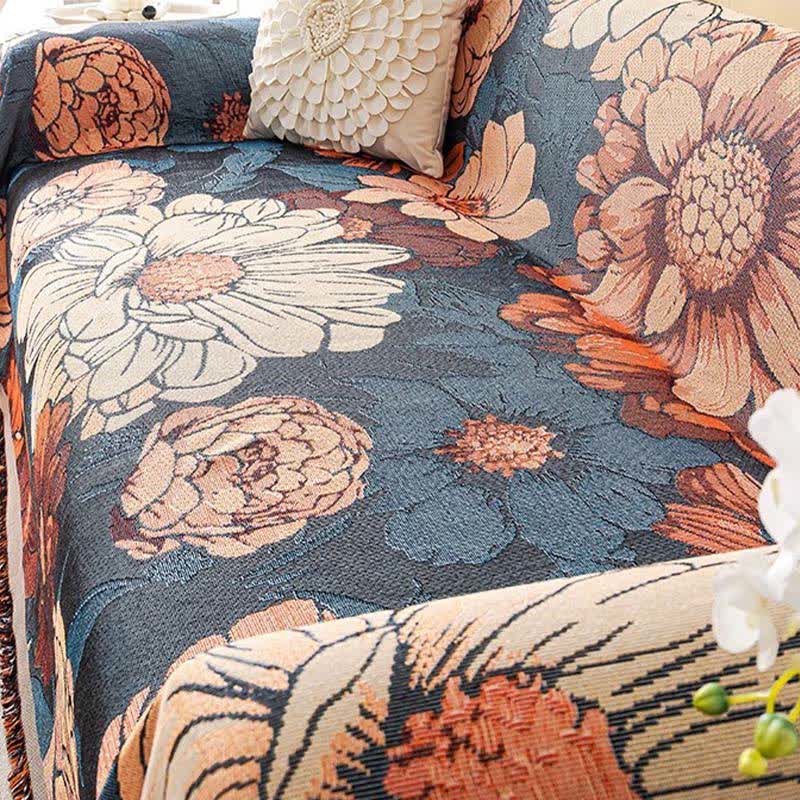 Jeté de canapé en chenille jacquard effet camélia - image 4