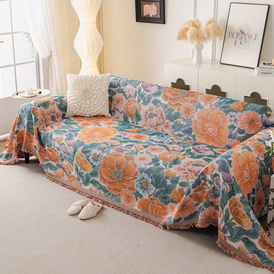 Jeté de canapé en chenille avec motif floral pittoresque - 180cm x 340cm - image 1
