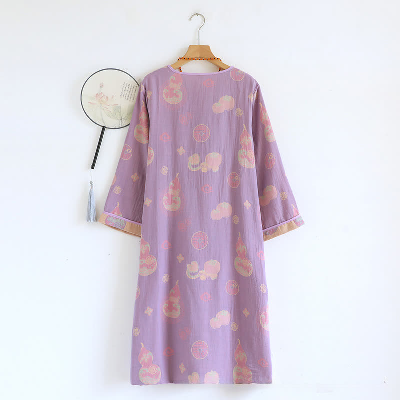 Chemise de nuit ample en gaze de pur coton à motif citrouille - image 3