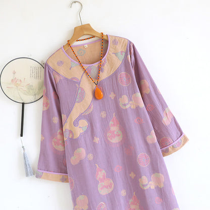 Chemise de nuit ample en gaze de pur coton à motif citrouille - image 5