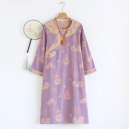 Chemise de nuit ample en gaze de pur coton à motif citrouille - image 0