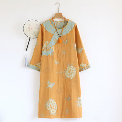 Chemise de nuit ample en gaze de coton à motif pivoine jaune - XL - image 1
