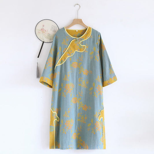 Chemise de nuit ample en gaze de pur coton à motif floral - XL - image 1