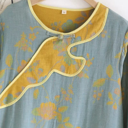 Chemise de nuit ample en gaze de pur coton à motif floral - image 3