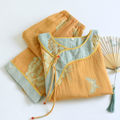 Pyjama en gaze de coton à motif pivoine et papillon (jacquard) - image 2