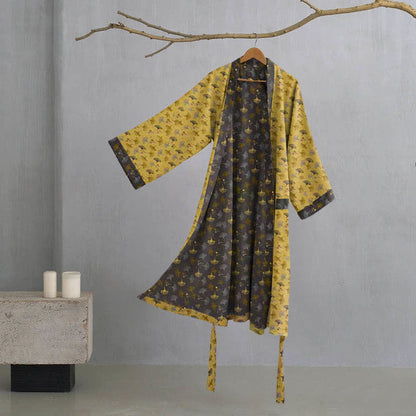 Peignoir kimono bicolore en gaze de coton ginkgo - Jaune et gris - XL - image 15
